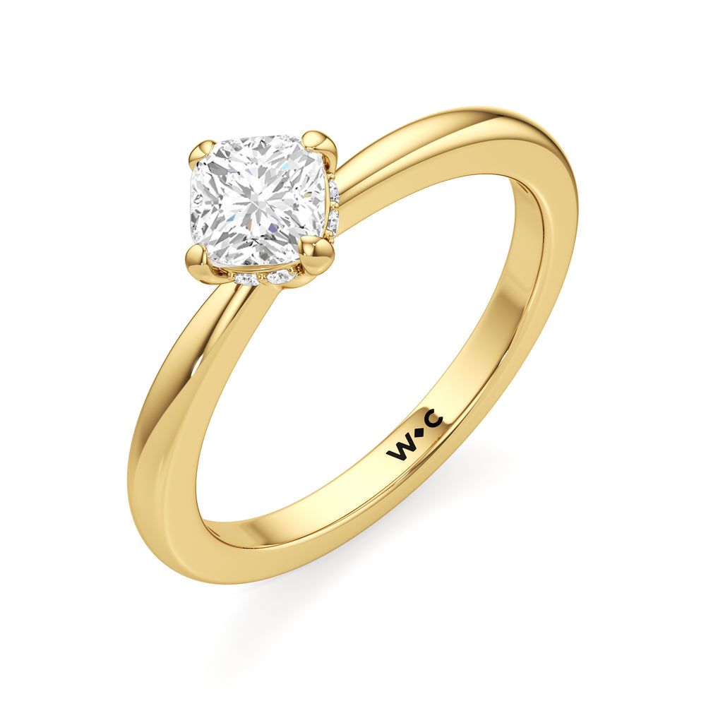 The Quinn Engagement Ring with Cushion Cut Diamond in 14KT Yellow Gold view 3
