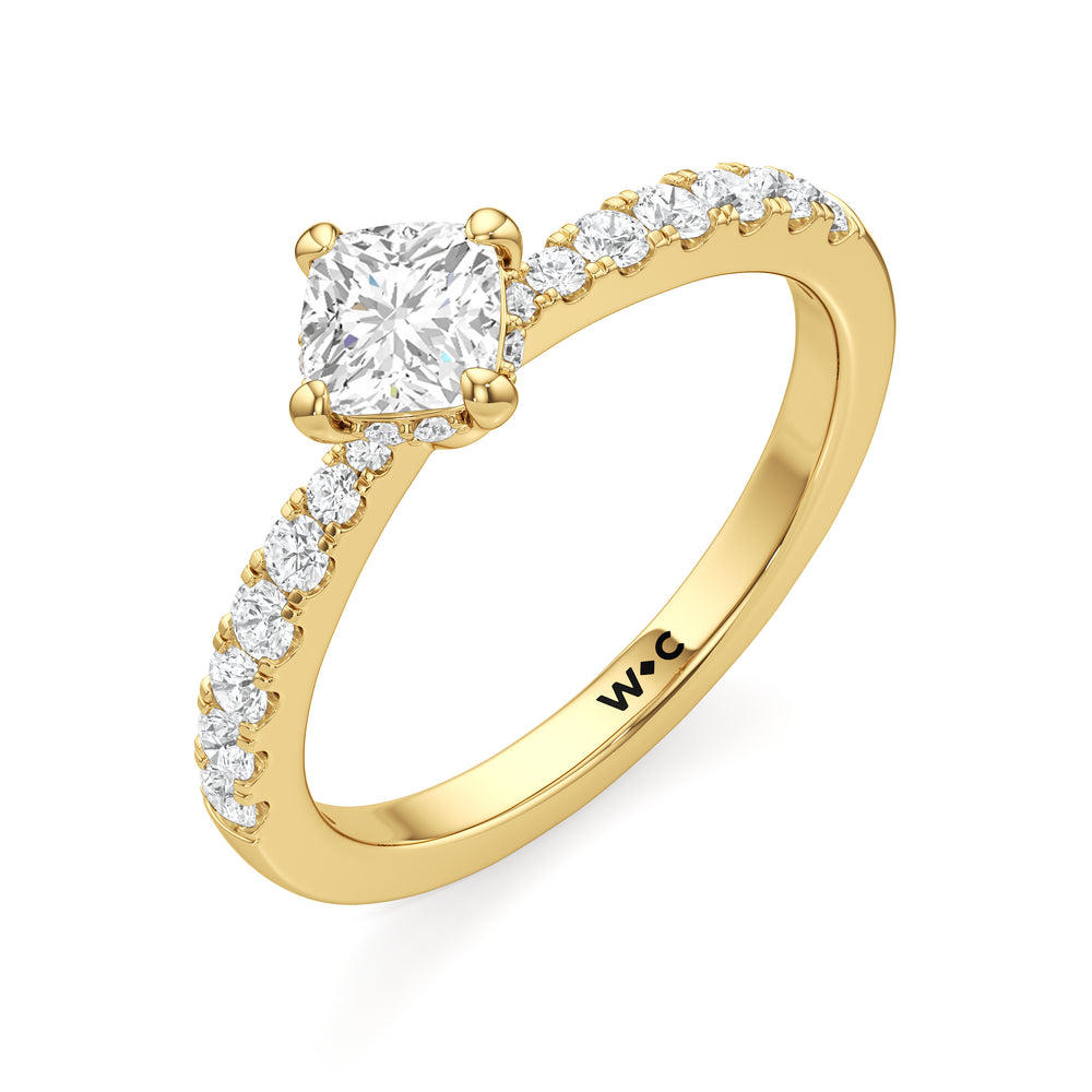 The Aspen Engagement Ring with Cushion Cut Diamond in 14KT Yellow Gold view 3
