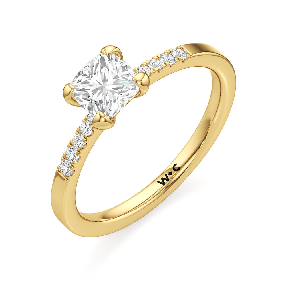 The Scottie Engagement Ring with Cushion Cut Diamond in 14KT Yellow Gold view 3

