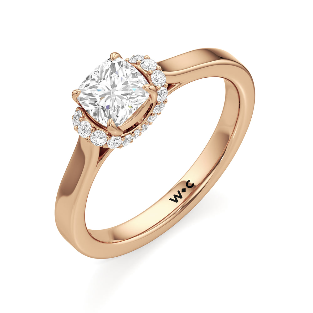 The Jade Engagement Ring with Cushion Cut Diamond in 14KT Rose Gold view 3
