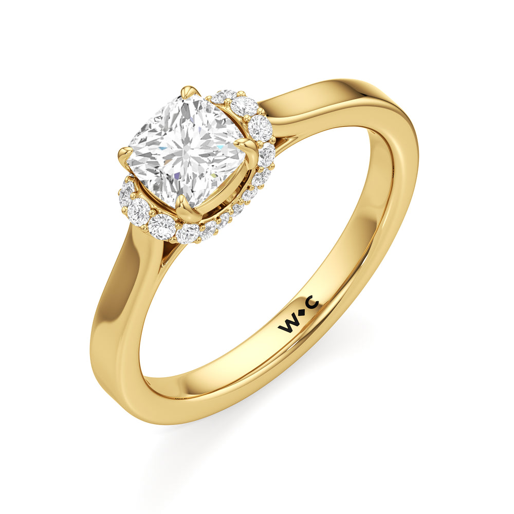 The Jade Engagement Ring with Cushion Cut Diamond in 14KT Yellow Gold view 3
