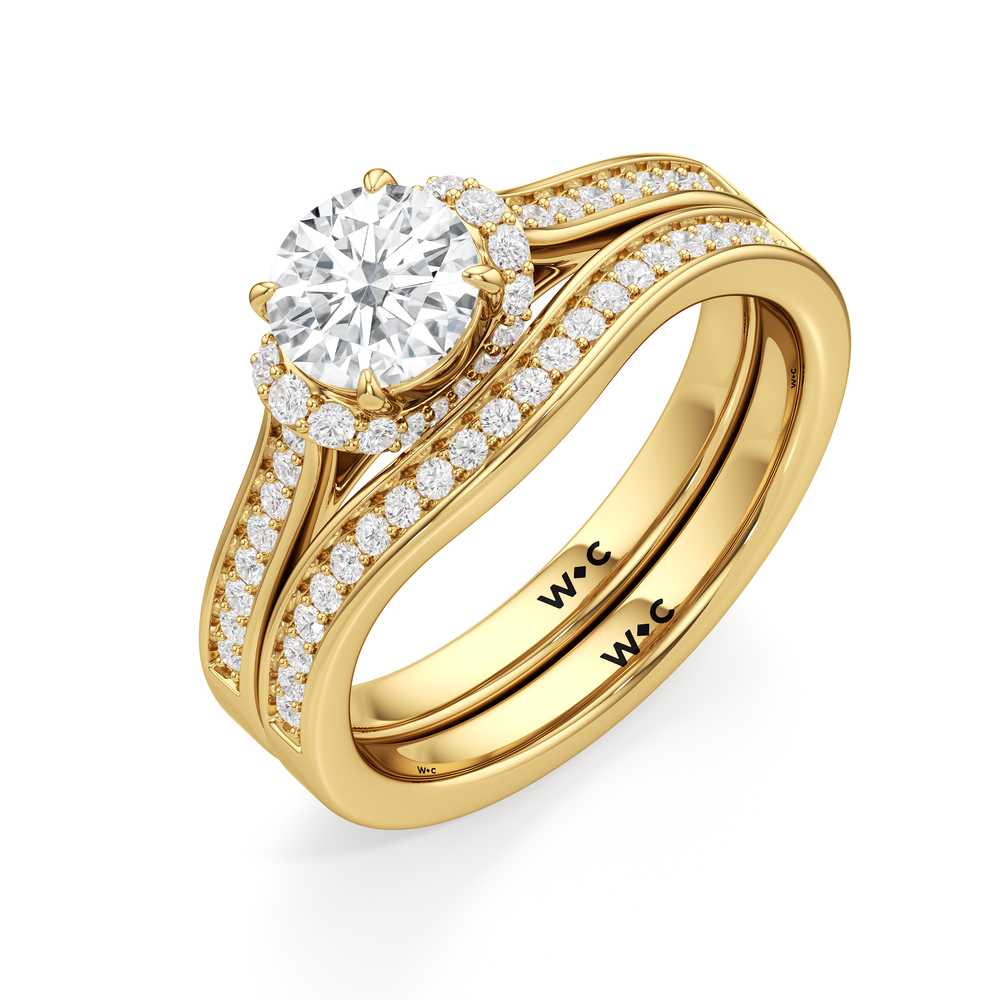 The Maya Diamond Wedding Band with 18KT Yellow Gold Cut Diamond in 14KT Yellow Gold view 4
