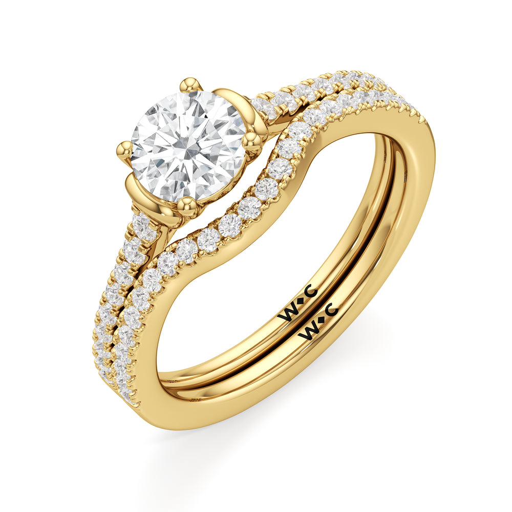 The Priya Diamond Wedding Band with 18KT Yellow Gold Cut Diamond in 14KT Yellow Gold view 4
