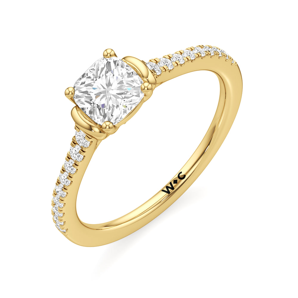 The Priya Engagement Ring with Cushion Cut Diamond in 14KT Yellow Gold view 3
