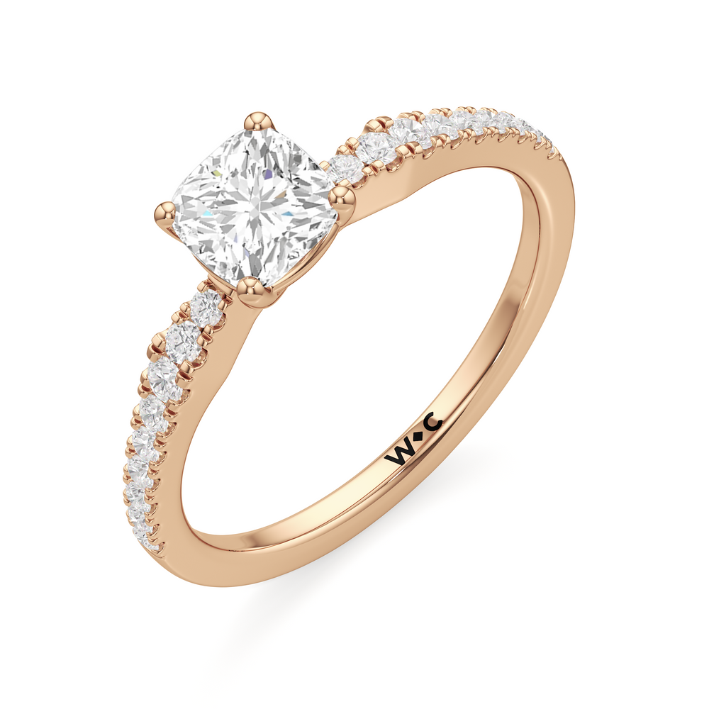 The Hazel Engagement Ring with Cushion Cut Diamond in 14KT Rose Gold view 3
