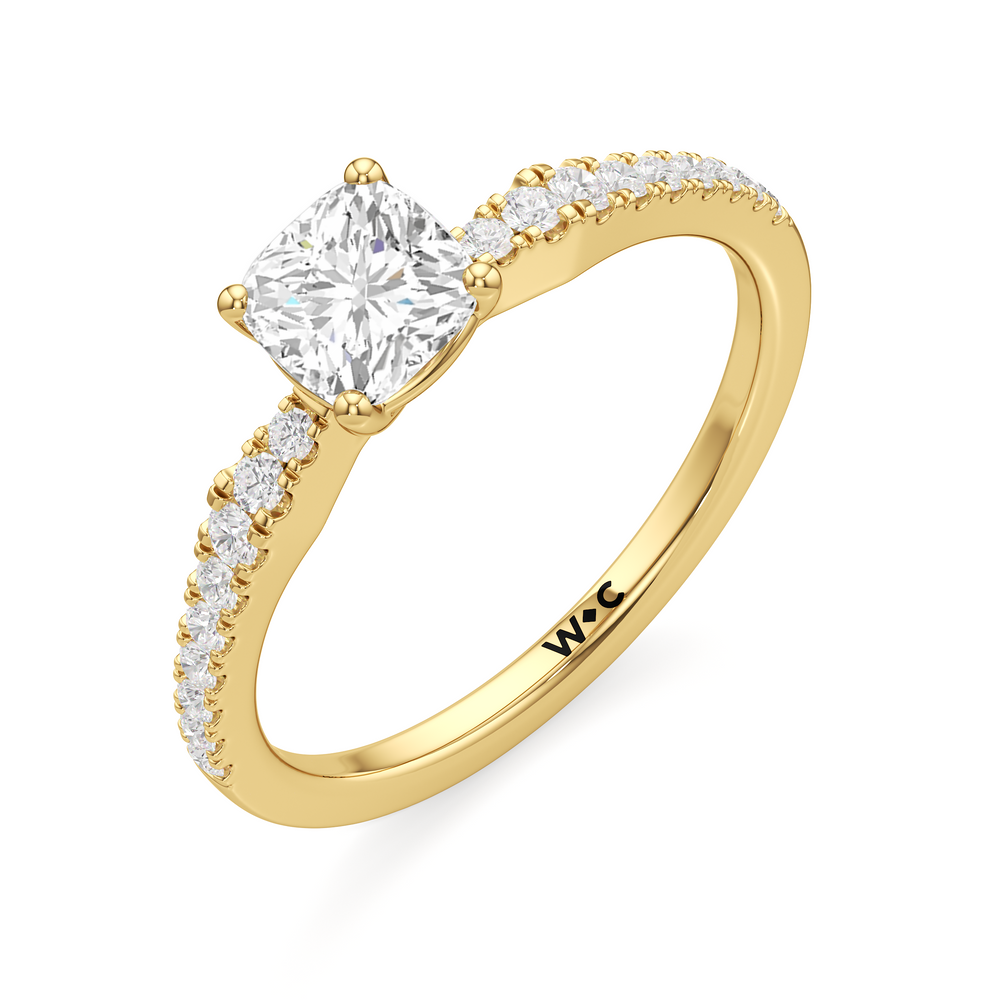 The Hazel Engagement Ring with Cushion Cut Diamond in 14KT Yellow Gold view 3
