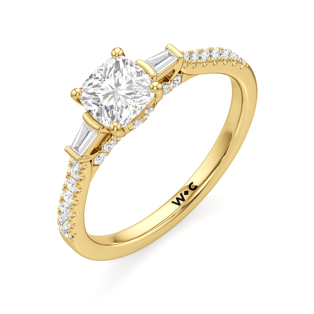The Maud Engagement Ring with Cushion Cut Diamond in 14KT Yellow Gold view 3
