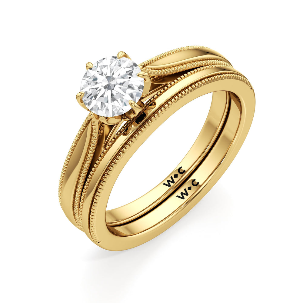 The Rosetta Wedding Band with 18KT Yellow Gold Cut Diamond in 14KT Yellow Gold view 4
