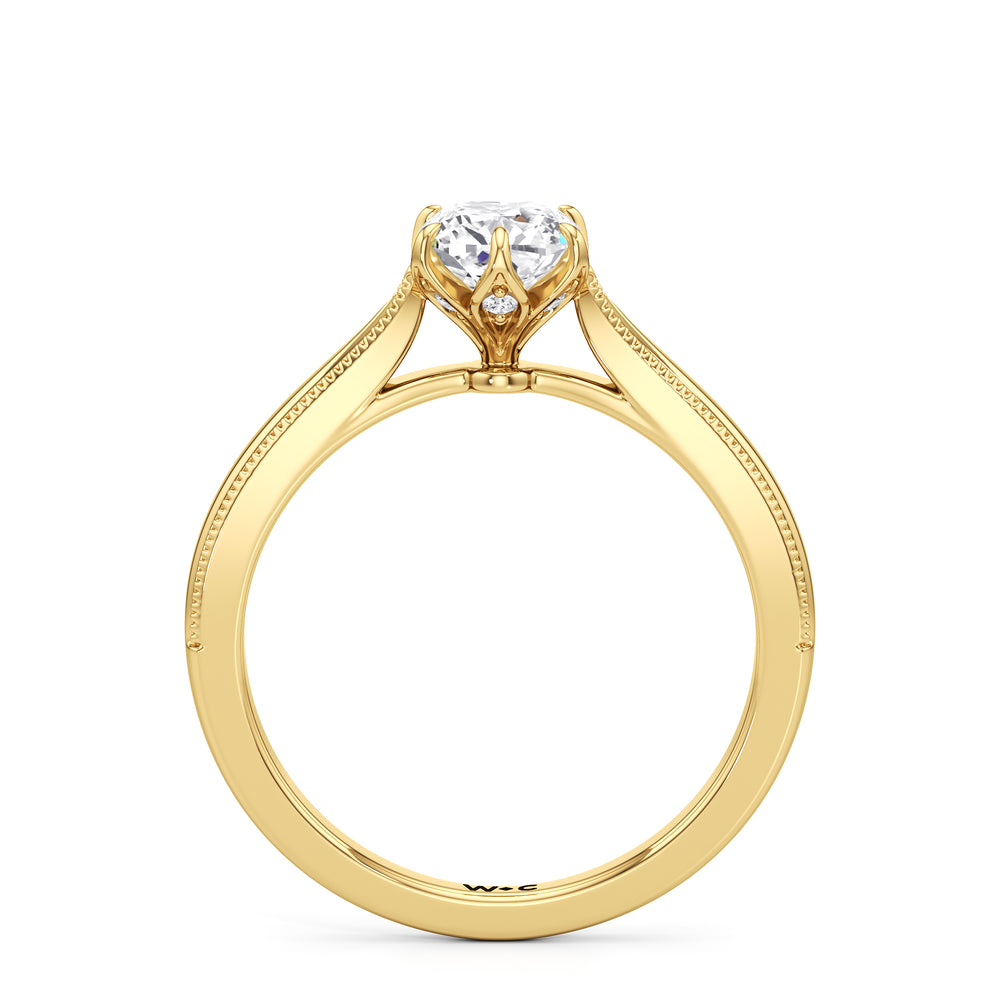 The Rosetta Engagement Ring with Cushion Cut Diamond in 14KT Yellow Gold view 2
