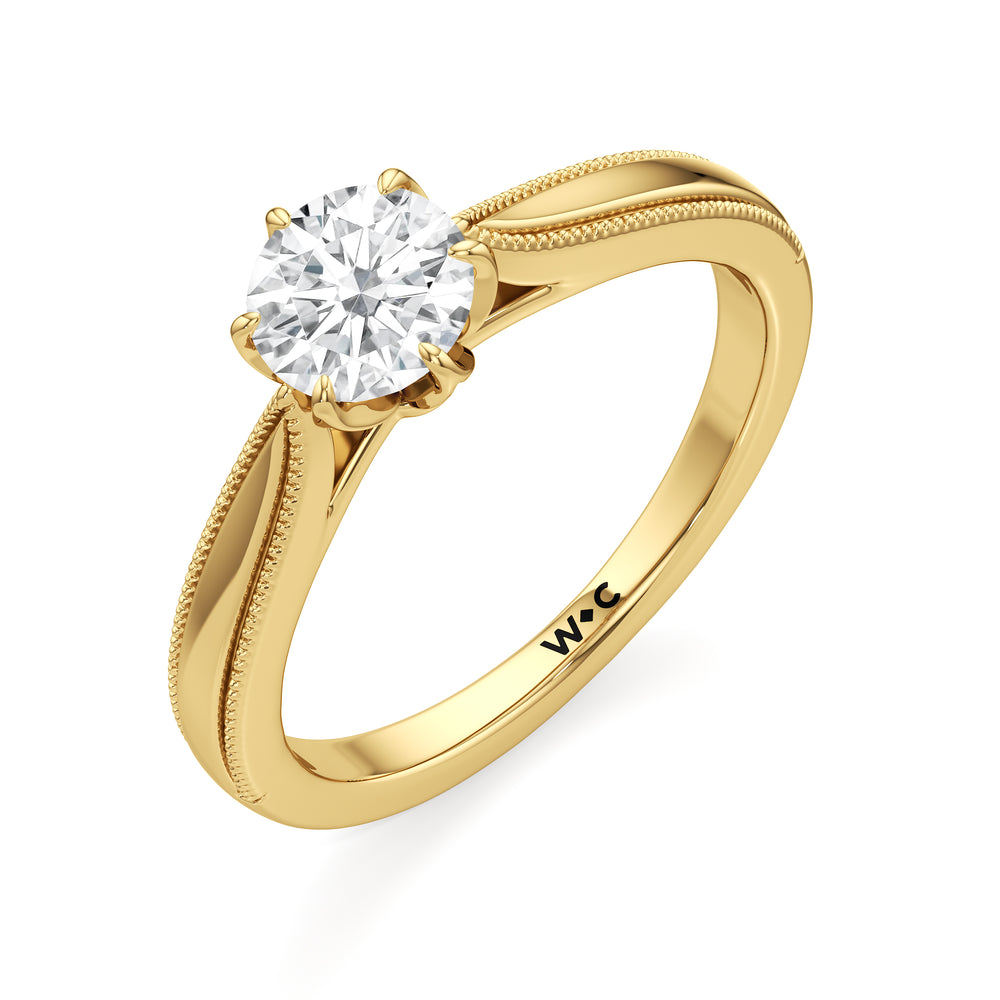 The Rosetta Engagement Ring with Round Cut Diamond in 14KT Yellow Gold view 3
