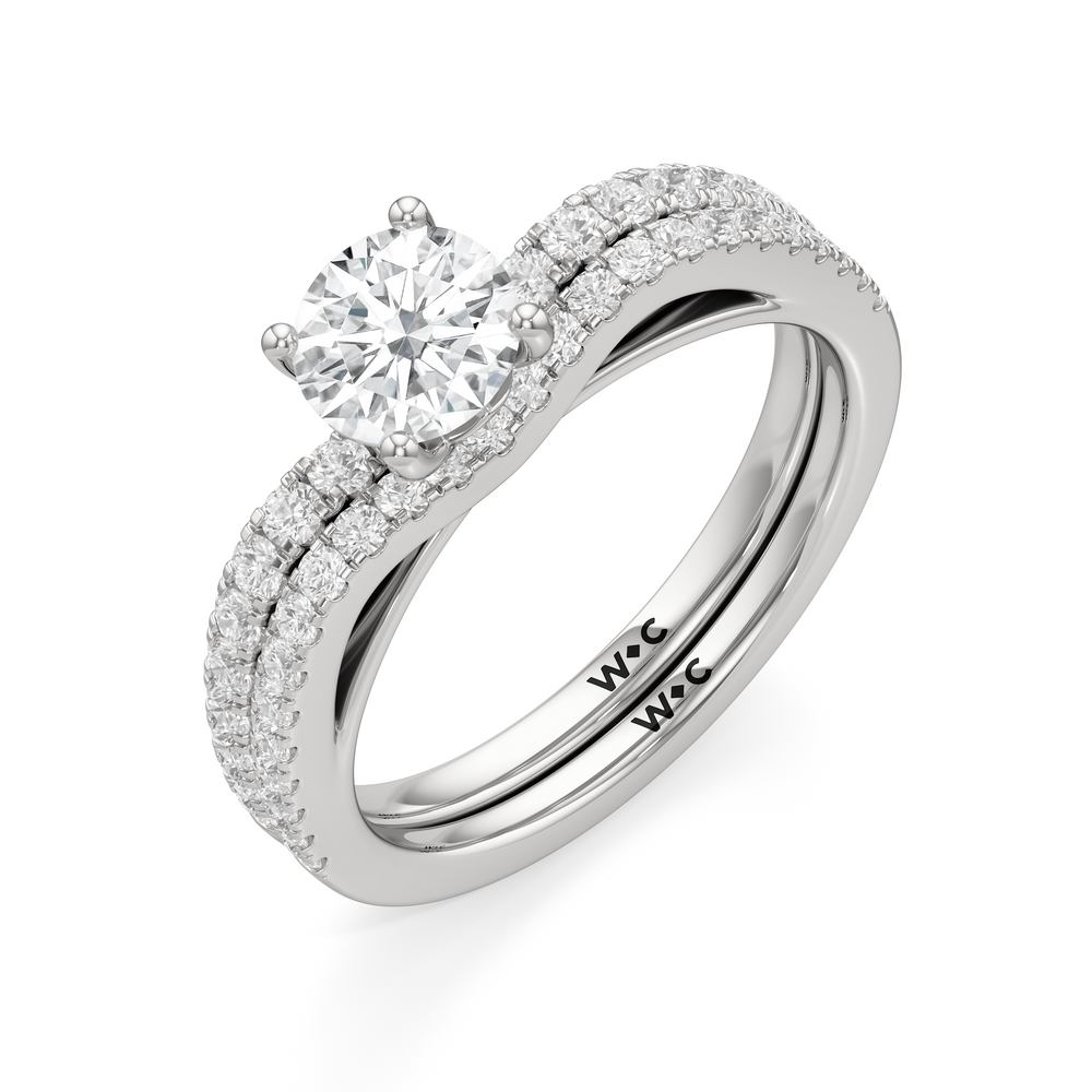 The Flora Diamond Wedding Band with Platinum Cut Diamond in 14KT Platinum view 4
