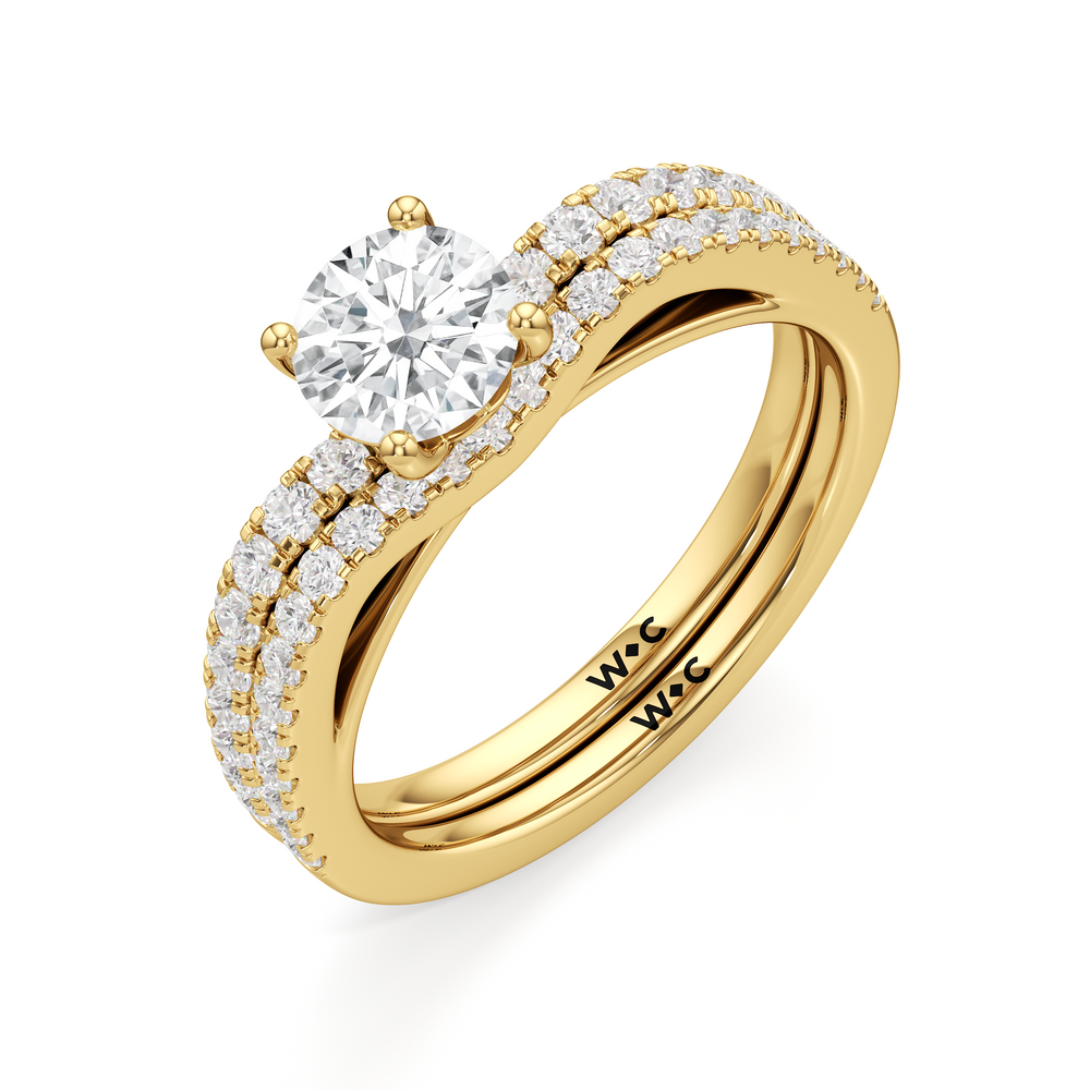 The Flora Diamond Wedding Band with 18KT Yellow Gold Cut Diamond in 14KT Yellow Gold view 4
