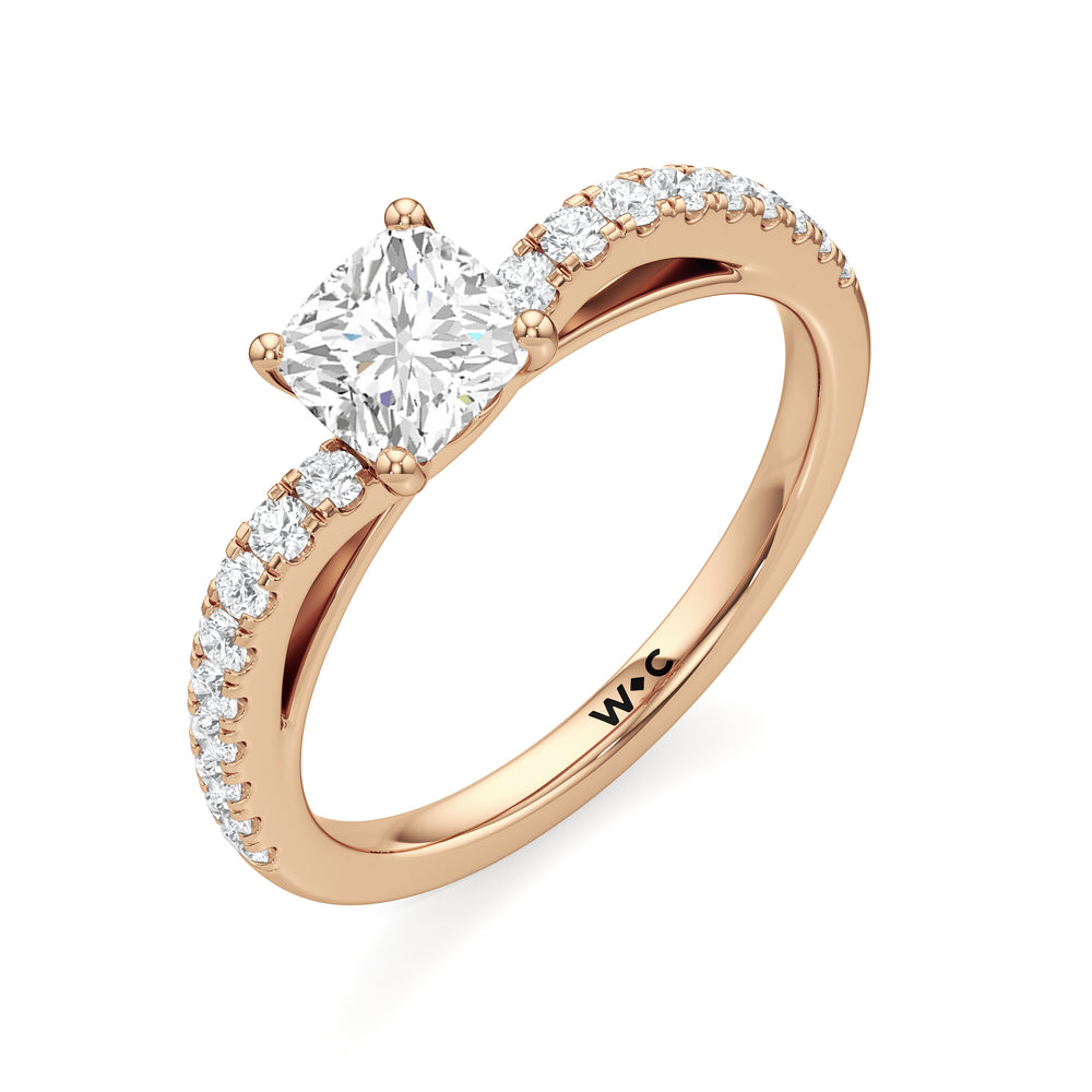 The Flora Engagement Ring with Cushion Cut Diamond in 14KT Rose Gold view 3

