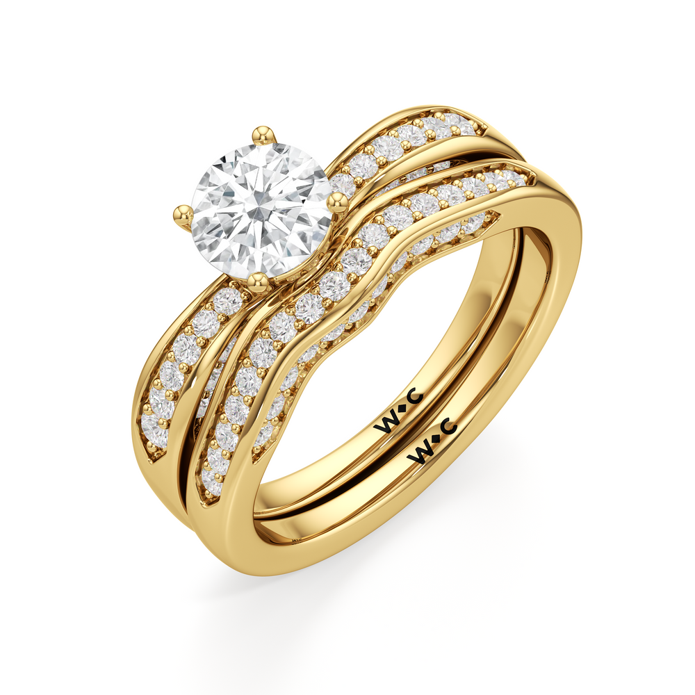 The Brynn Diamond Wedding Band with 18KT Yellow Gold Cut Diamond in 14KT Yellow Gold view 4
