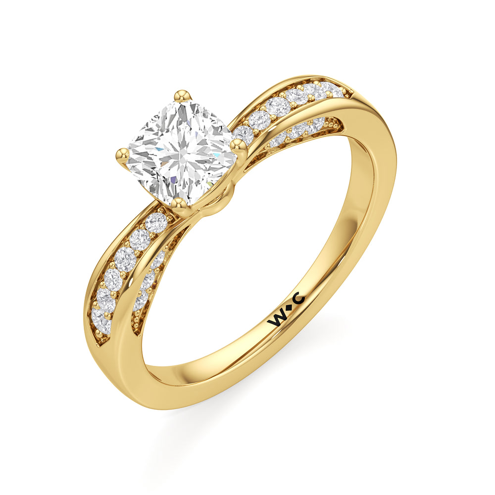 The Brynn Engagement Ring with Cushion Cut Diamond in 14KT Yellow Gold view 3
