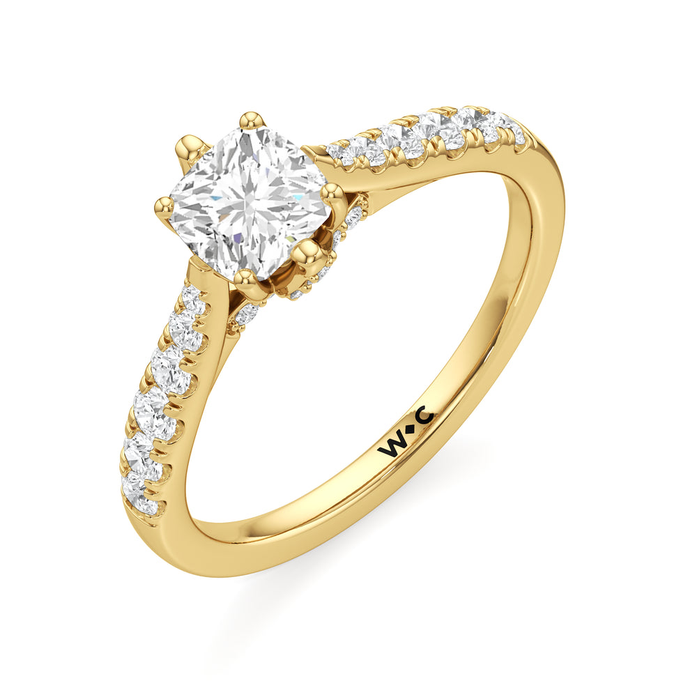 The Margaret Engagement Ring with Cushion Cut Diamond in 14KT Yellow Gold view 3
