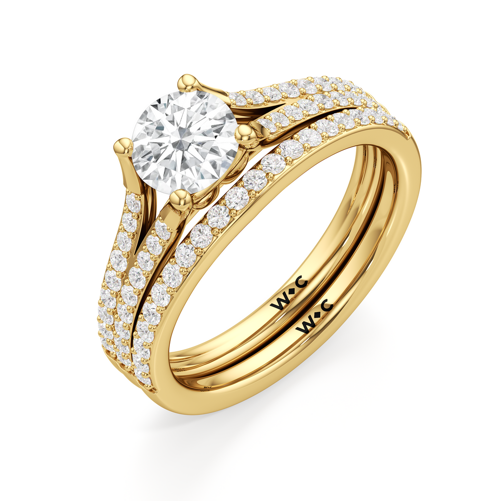 The Nadia Diamond Wedding Band with 18KT Yellow Gold Cut Diamond in 14KT Yellow Gold view 4
