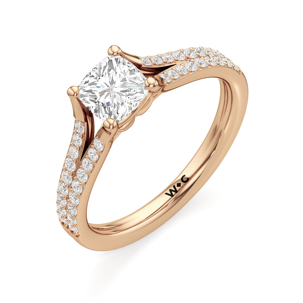The Nadia Engagement Ring with Cushion Cut Diamond in 14KT Rose Gold view 3
