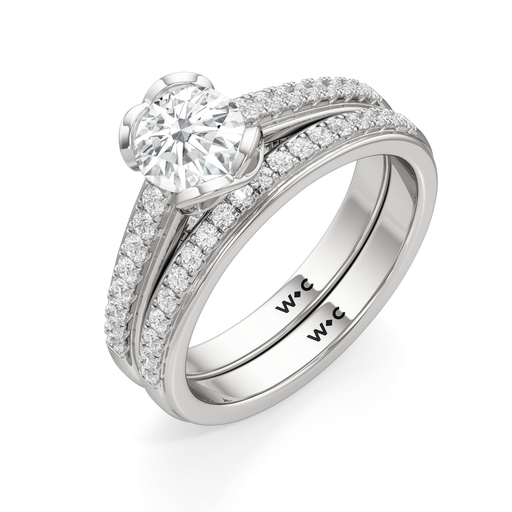The Lucille Diamond Wedding Band with Platinum Cut Diamond in 14KT Platinum view 4
