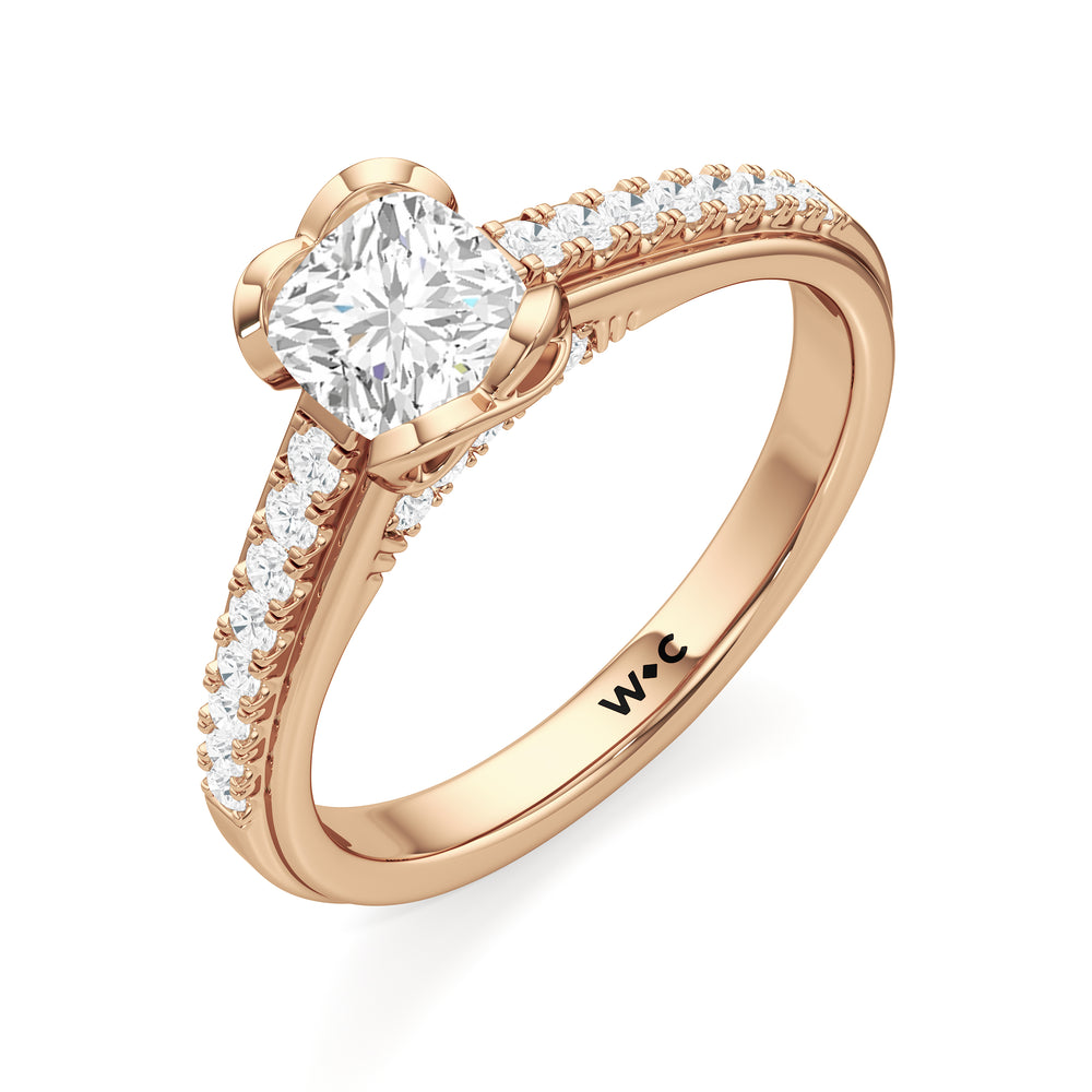 The Lucille Engagement Ring with Cushion Cut Diamond in 14KT Rose Gold view 3

