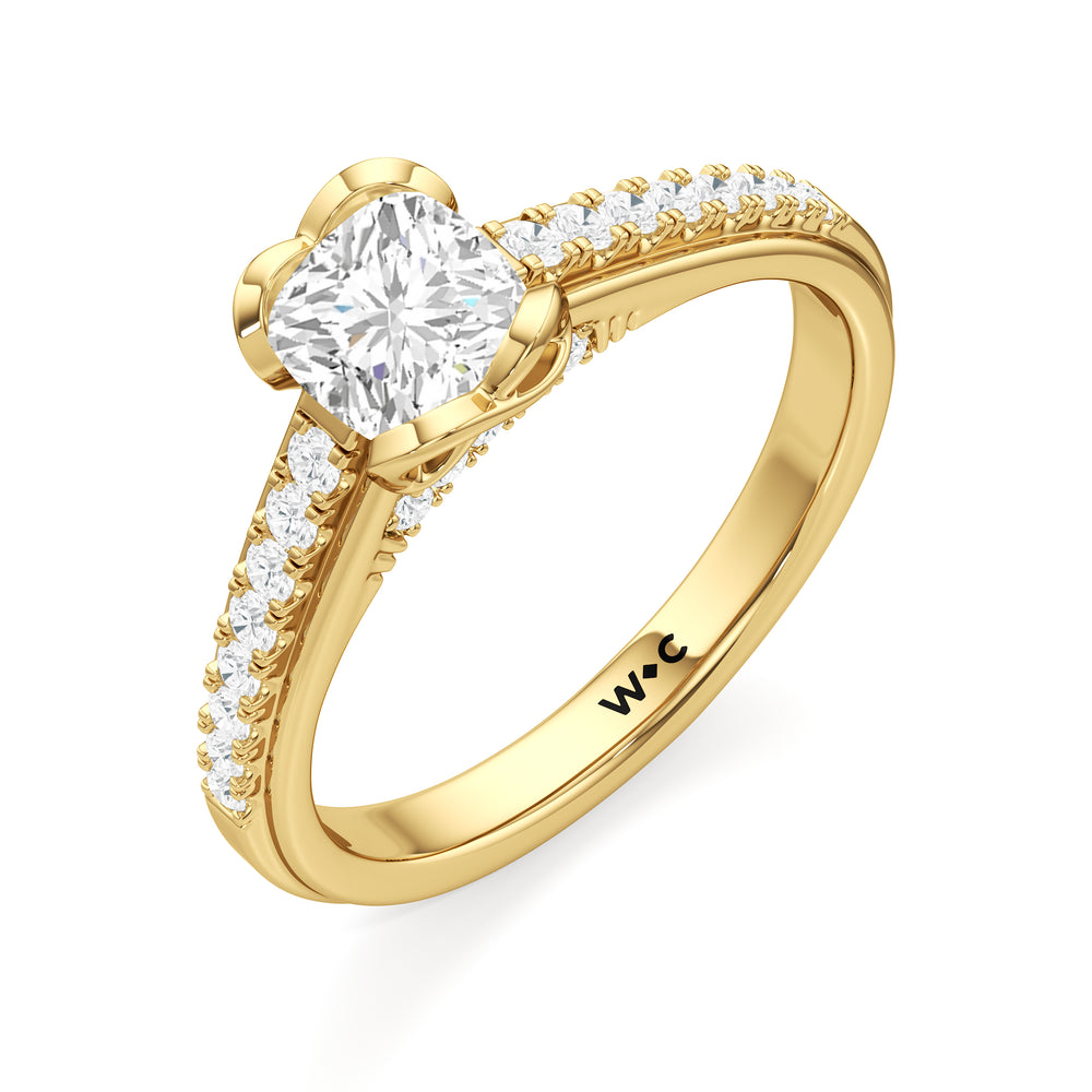 The Lucille Engagement Ring with Cushion Cut Diamond in 14KT Yellow Gold view 3
