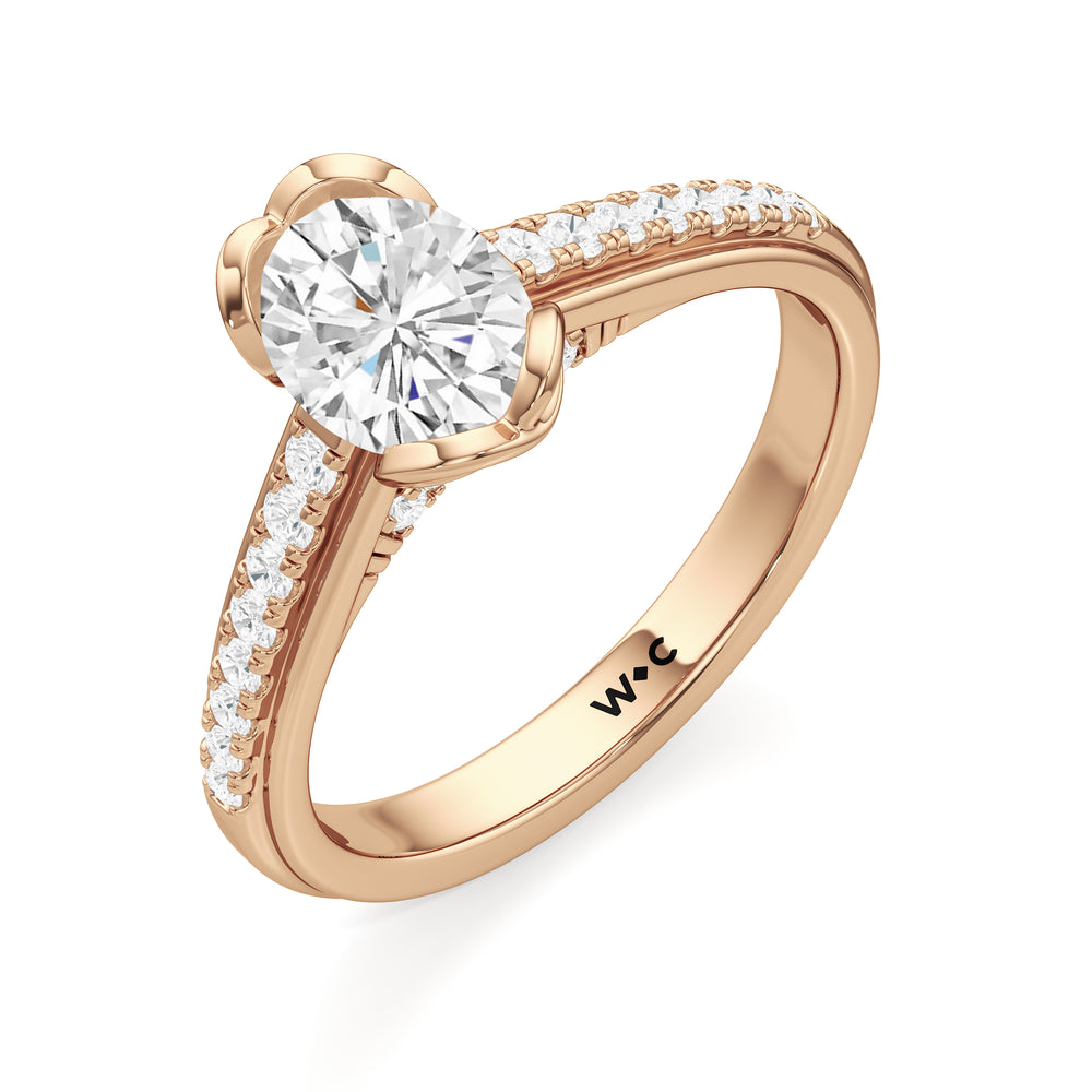 The Lucille Engagement Ring with Oval Cut Diamond in 14KT Rose Gold view 3
