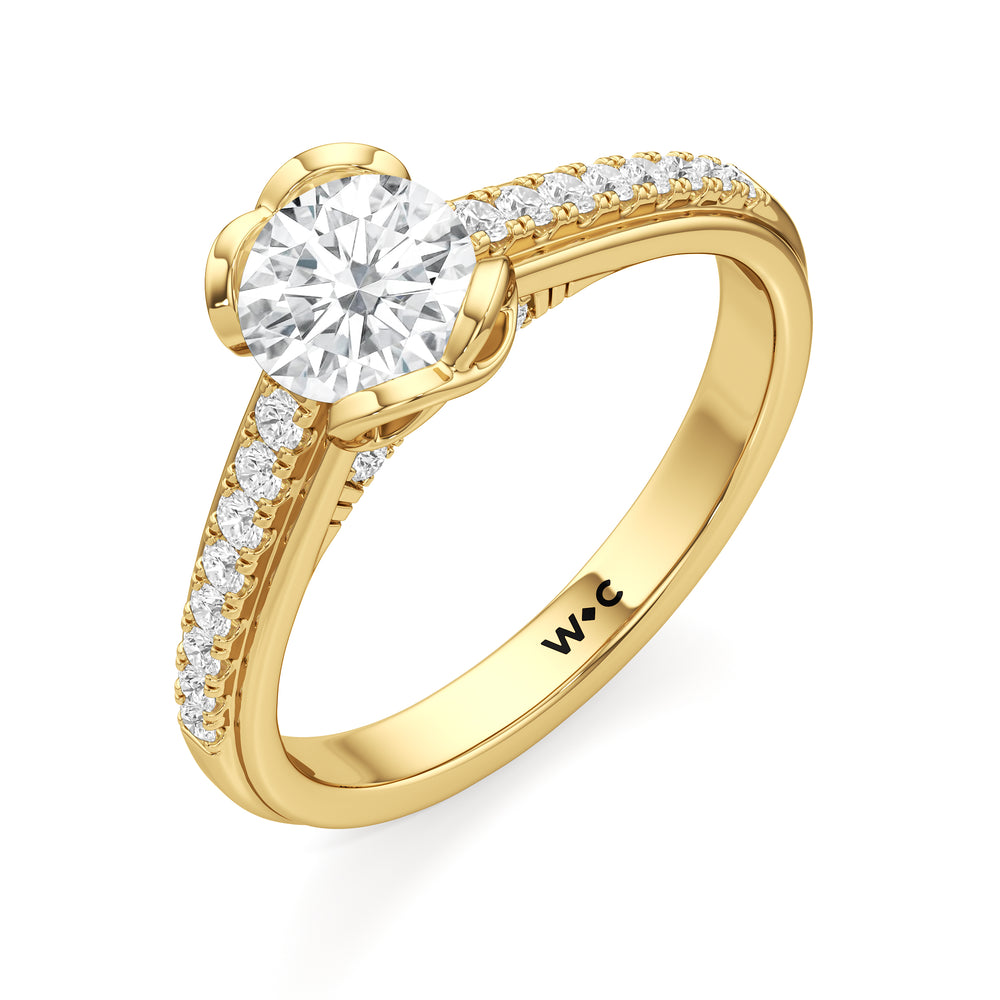 The Lucille Engagement Ring with Round Cut Diamond in 14KT Yellow Gold view 3
