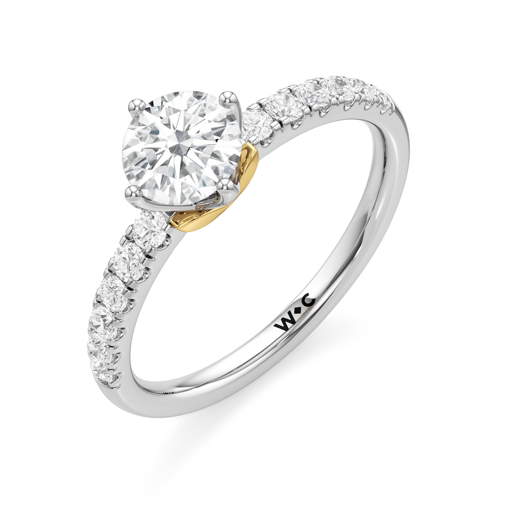 The Meredith Engagement Ring with Round Cut Diamond in 14KT White/Yellow Gold view 2
