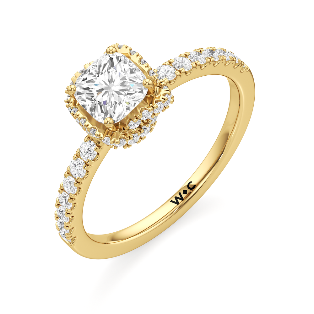 The Alice Engagement Ring with Cushion Cut Diamond in 14KT Yellow Gold view 3

