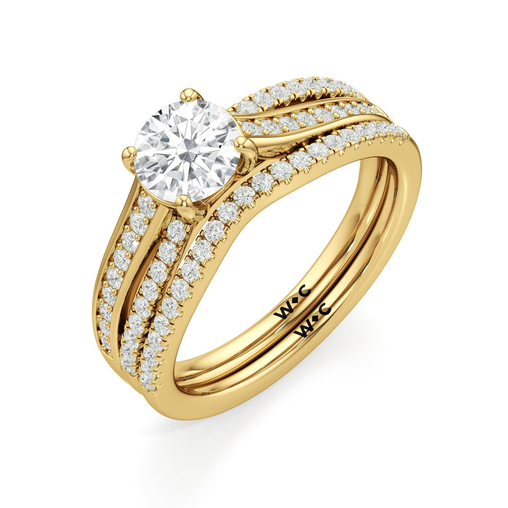 The Amelia Diamond Wedding Band with 18KT Yellow Gold Cut Diamond in 14KT Yellow Gold view 4
