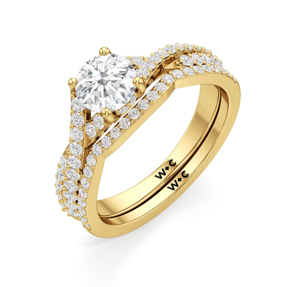 The Claire Diamond Wedding Band with 18KT Yellow Gold Cut Diamond in 14KT Yellow Gold view 4
