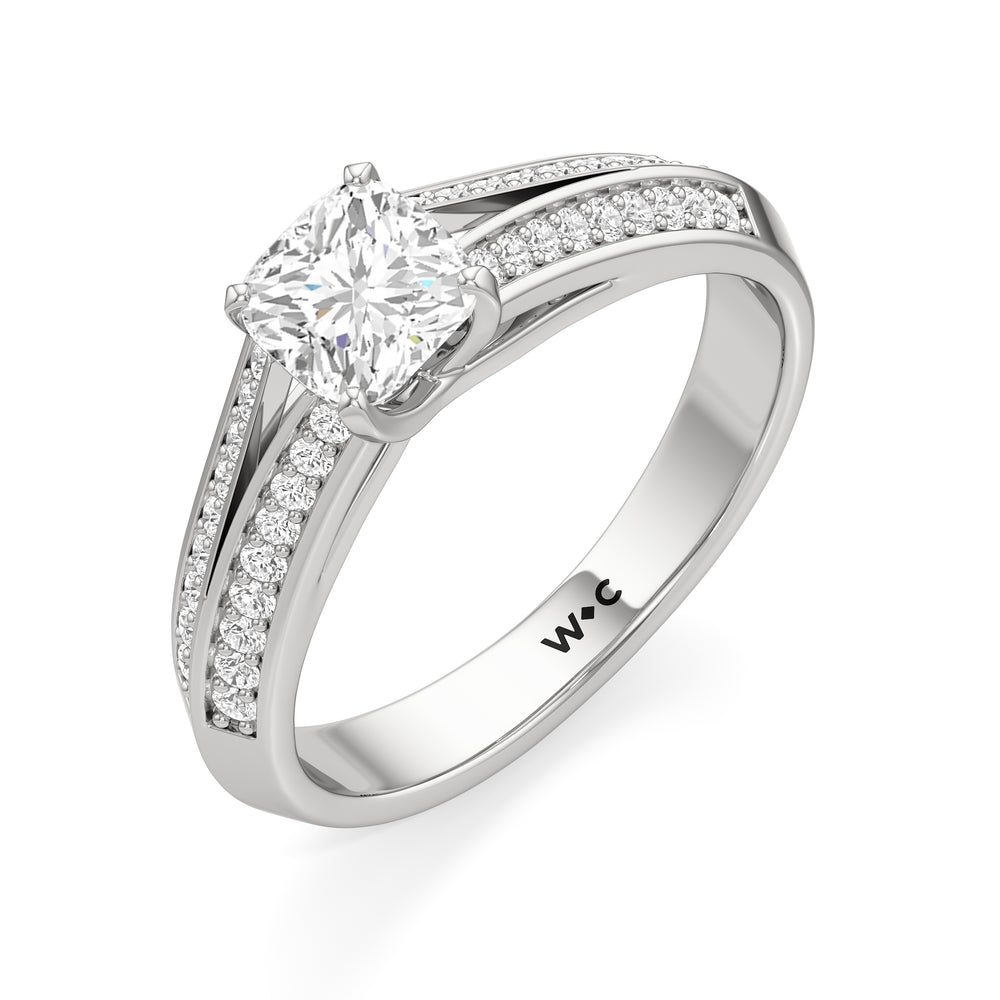 The Nadia Engagement Ring with Cushion Cut Diamond in 14KT Platinum view 3
