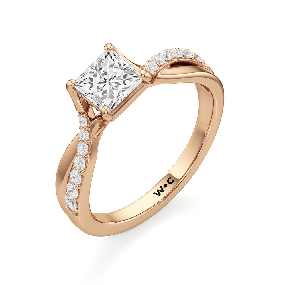 The Melody Engagement Ring with Princess Cut Diamond in 14KT Rose Gold view 3
