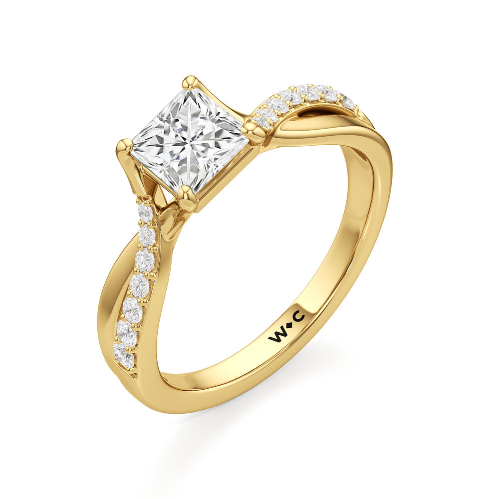 The Melody Engagement Ring with Princess Cut Diamond in 14KT Yellow Gold view 3
