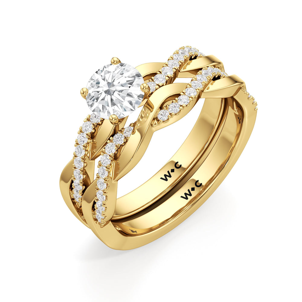 The Lennon Diamond Wedding Band with 18KT Yellow Gold Cut Diamond in 14KT Yellow Gold view 4
