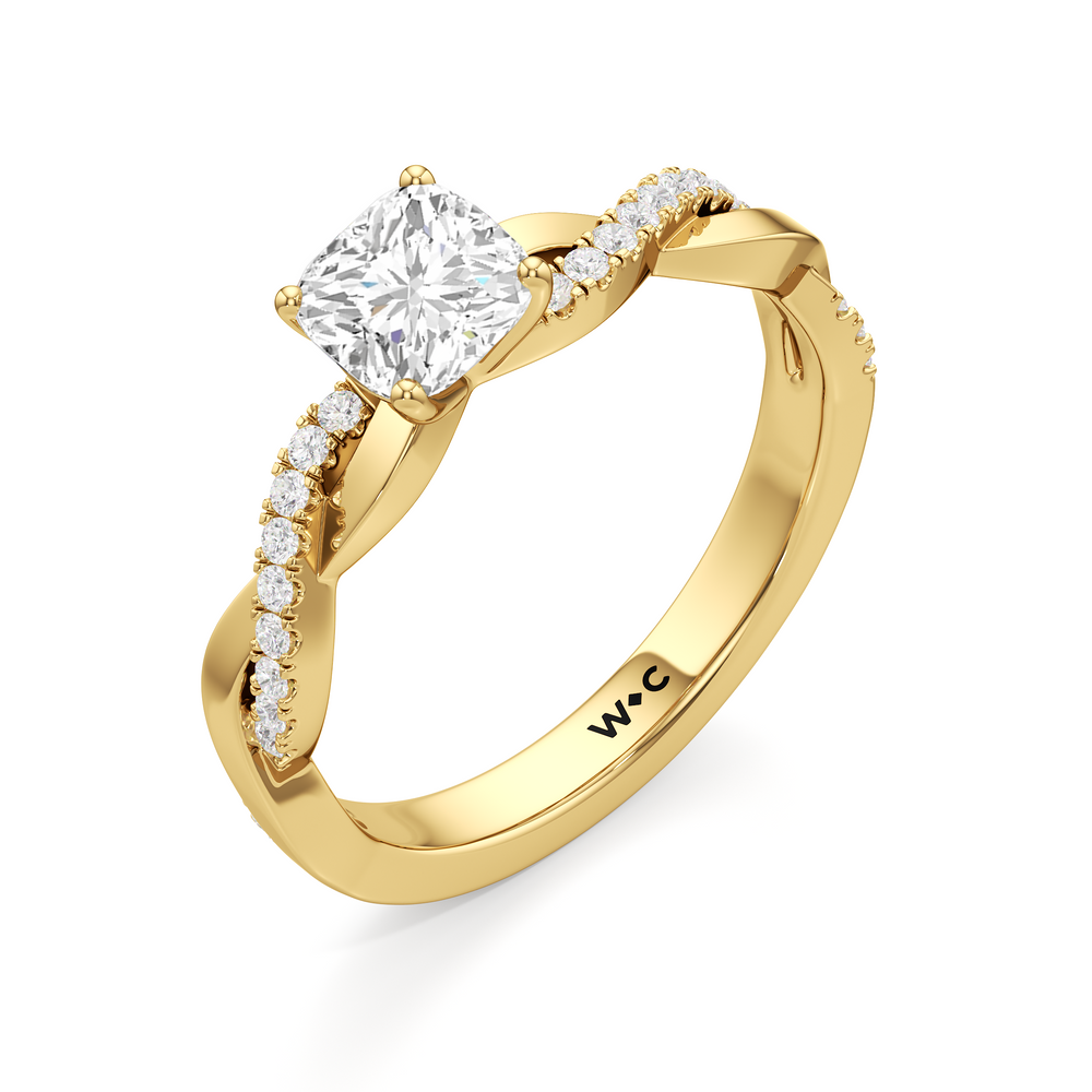 The Lennon Engagement Ring with Cushion Cut Diamond in 14KT Yellow Gold view 3
