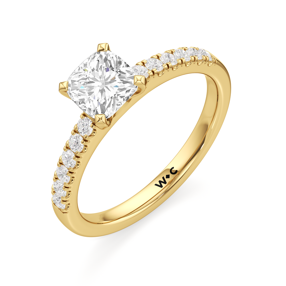 The Vera Engagement Ring with Cushion Cut Diamond in 14KT Yellow Gold view 3
