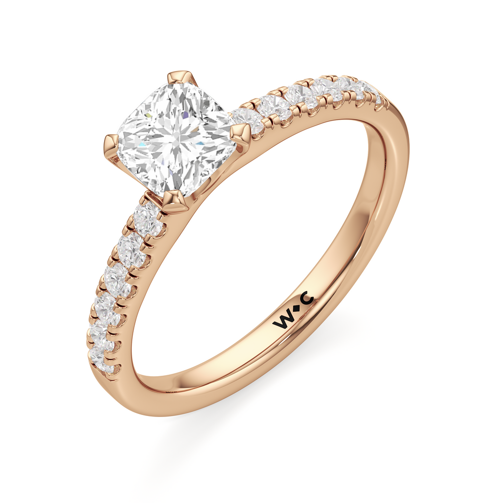 The Isabel Engagement Ring with Cushion Cut Diamond in 14KT Rose Gold view 3

