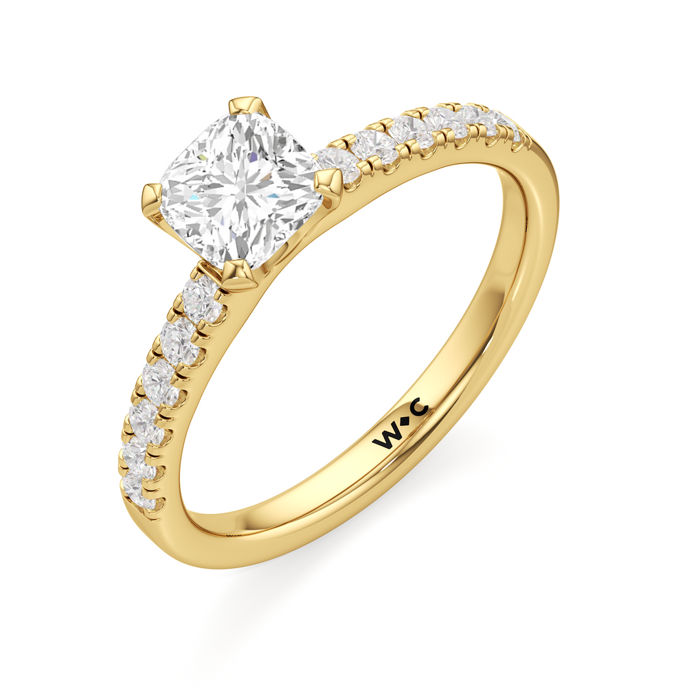 The Isabel Engagement Ring with Cushion Cut Diamond in 14KT Yellow Gold view 3
