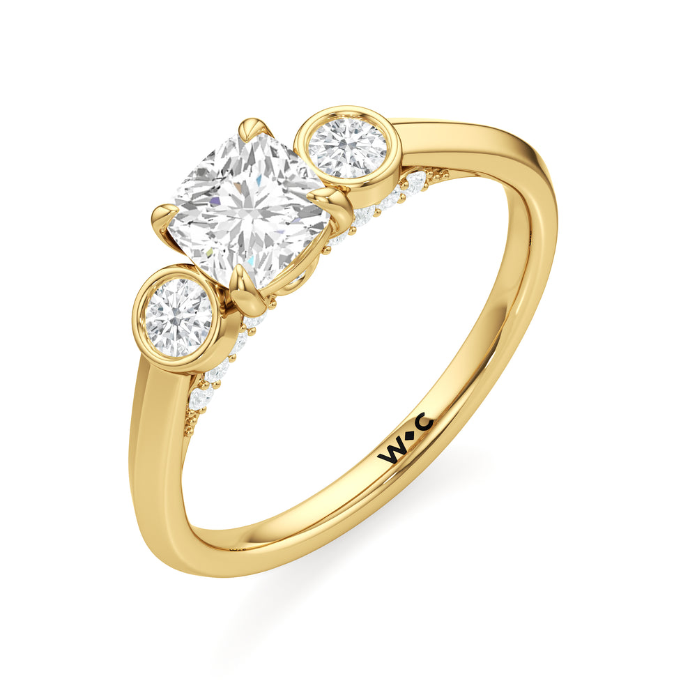 The June Engagement Ring with Cushion Cut Diamond in 14KT Yellow Gold view 3
