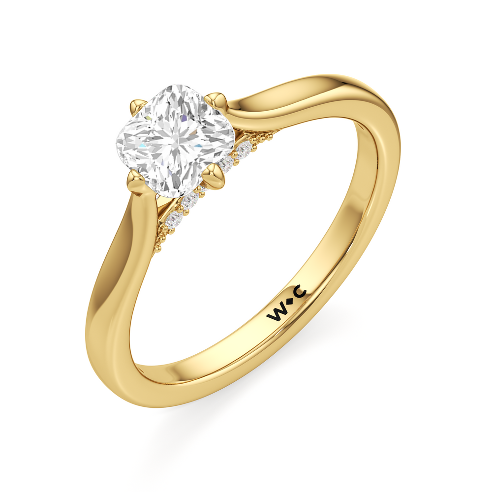 The Frankie Engagement Ring with Cushion Cut Diamond in 14KT Yellow Gold view 3

