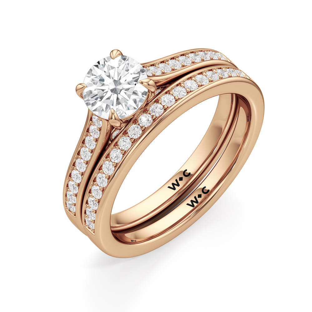 The Gia Diamond Wedding Band with 18KT Rose Gold Cut Diamond in 14KT Rose Gold view 4
