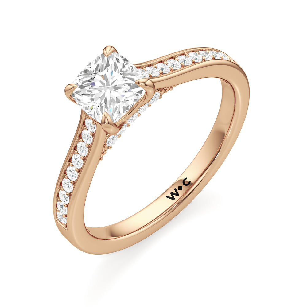 The Gia Engagement Ring with Cushion Cut Diamond in 14KT Rose Gold view 3
