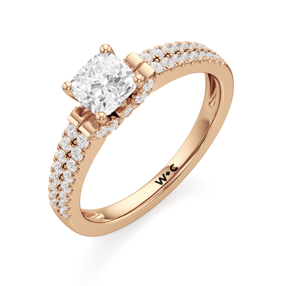 The Darcy Engagement Ring with Cushion Cut Diamond in 14KT Rose Gold view 3

