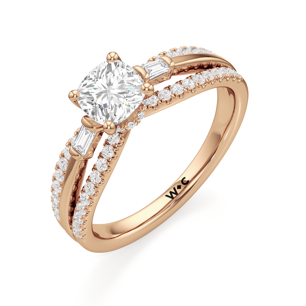 The Ophelia Engagement Ring with Cushion Cut Diamond in 14KT Rose Gold view 3
