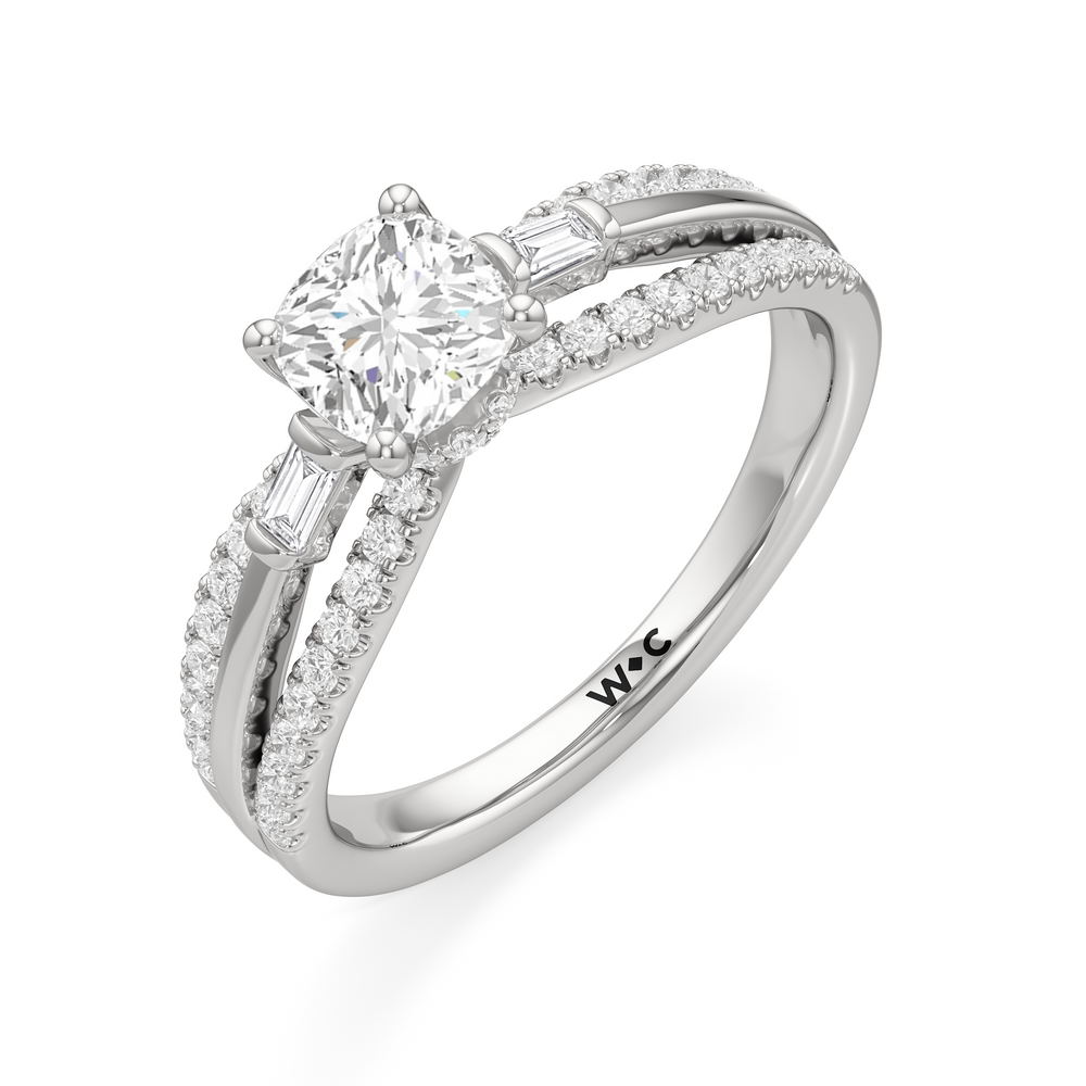 The Ophelia Engagement Ring with Cushion Cut Diamond in 14KT Platinum view 3
