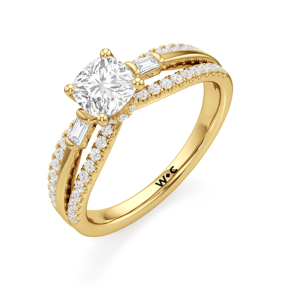 The Ophelia Engagement Ring with Cushion Cut Diamond in 14KT Yellow Gold view 3

