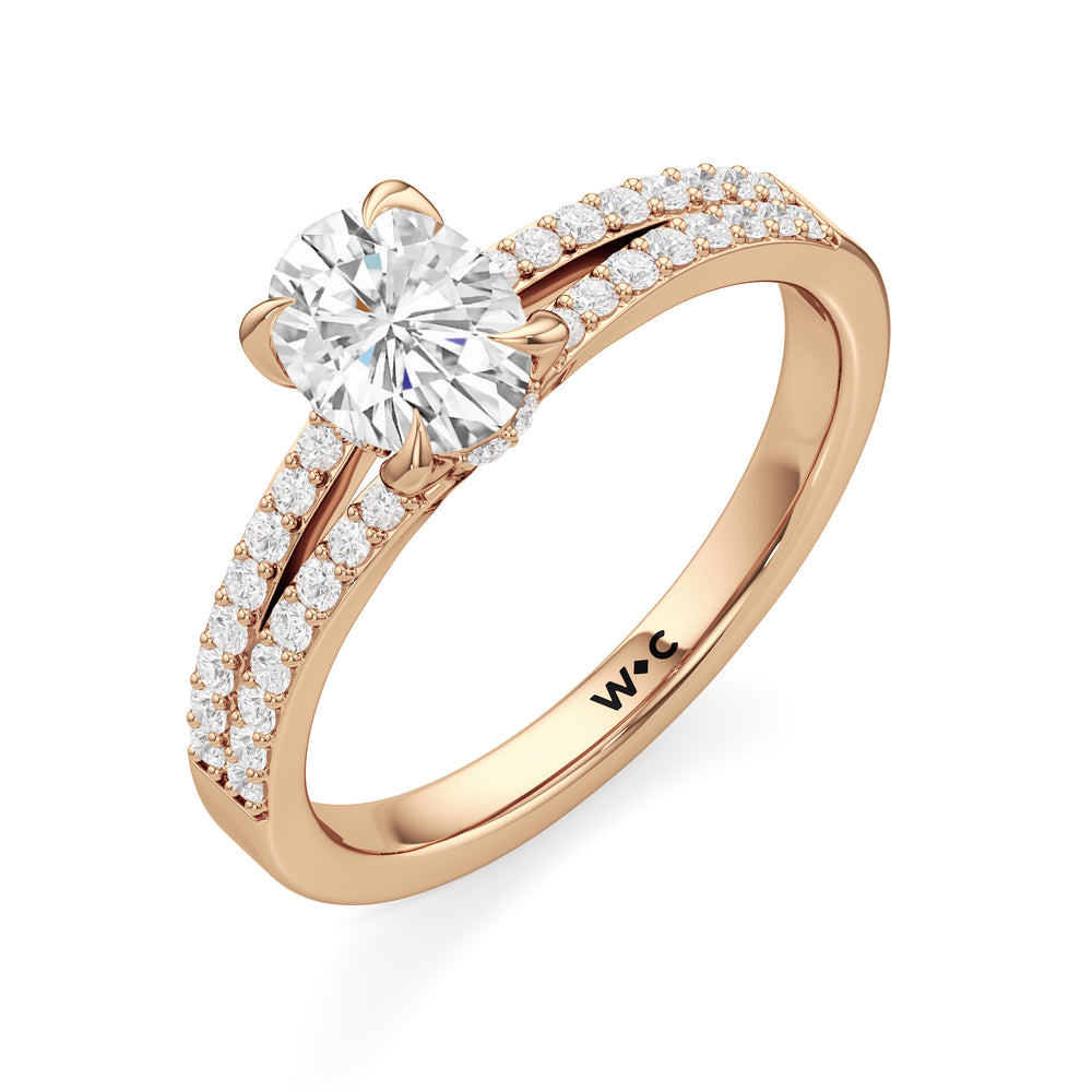 The Elise Engagement Ring with Oval Cut Diamond in 14KT Rose Gold view 3
