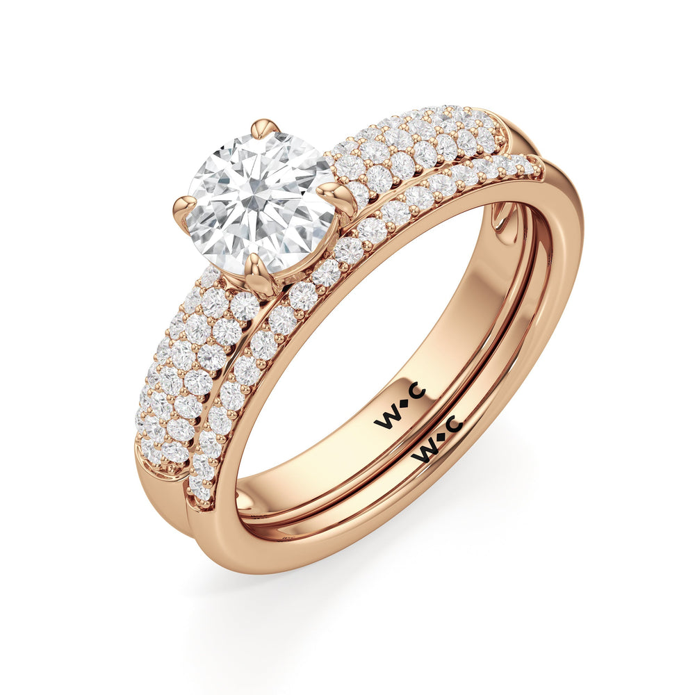 The Celine Diamond Wedding Band with 18KT Rose Gold Cut Diamond in 14KT Rose Gold view 4
