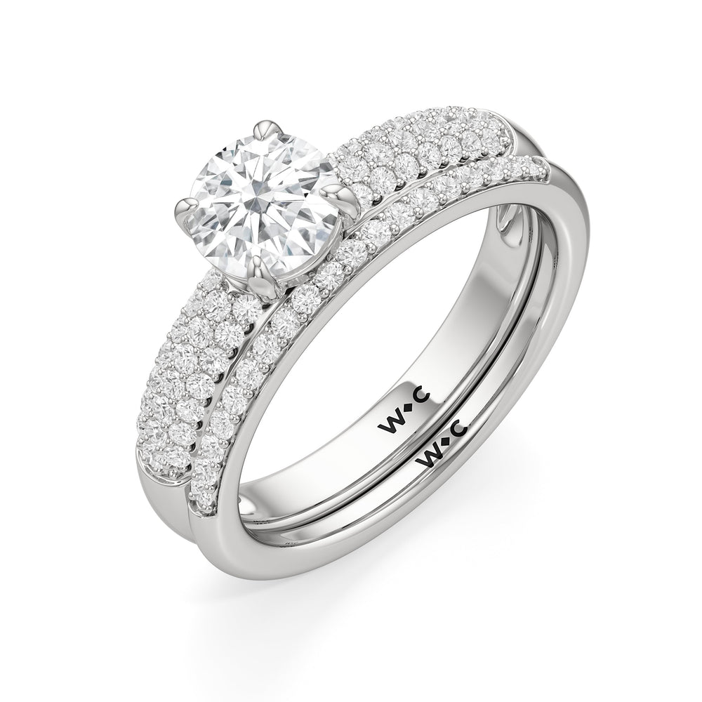 The Celine Diamond Wedding Band with Platinum Cut Diamond in 14KT Platinum view 4
